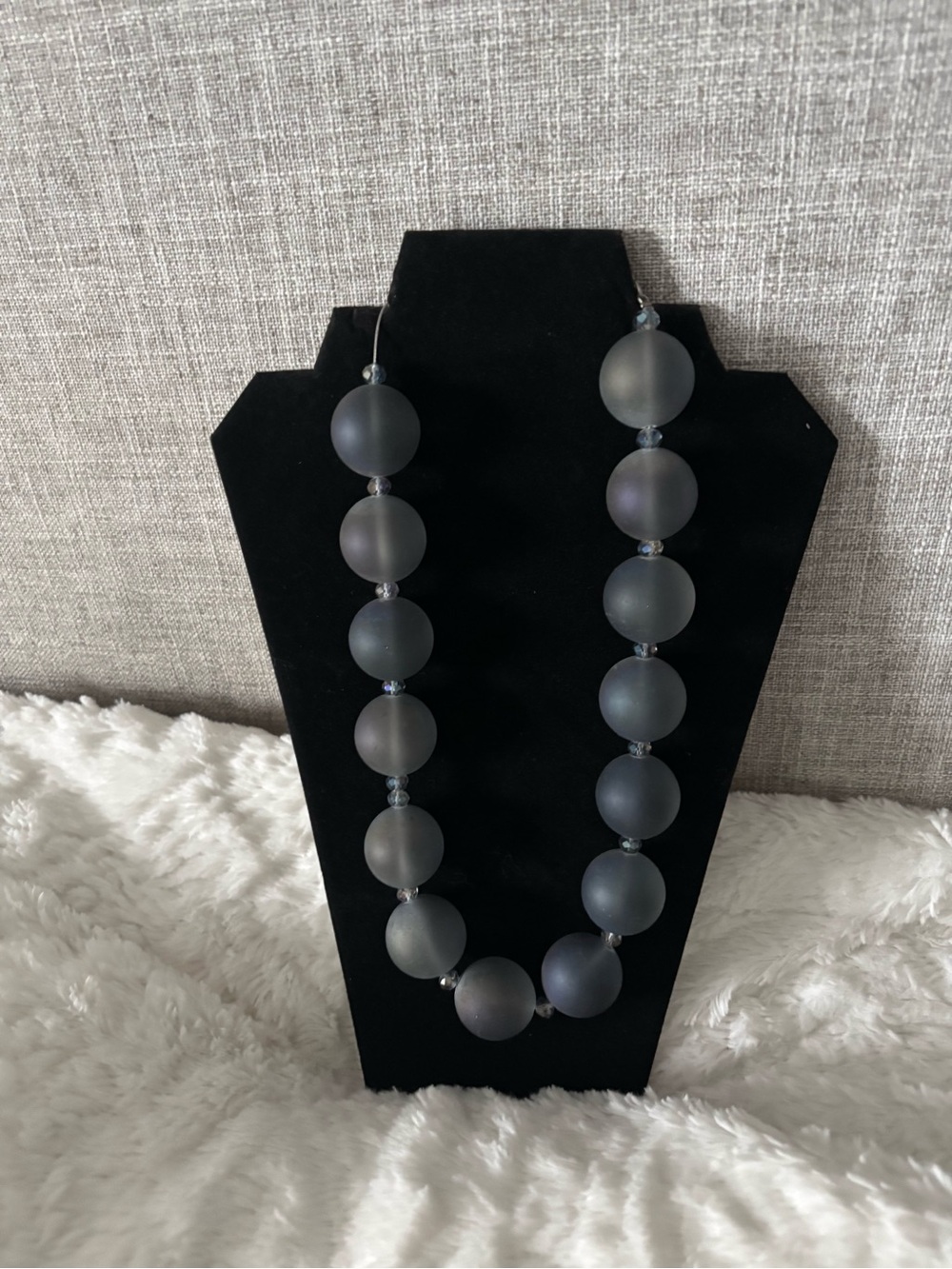 Sassy Jones Dina Matte Gray Round Bead Necklace - missing one bead
